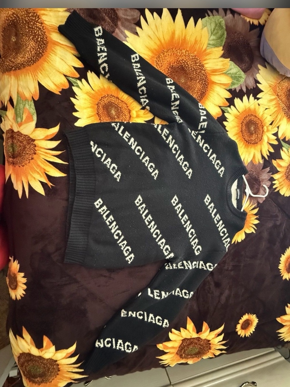 Balenciaga Black Crewneck Sweater with White Logo Repeat
